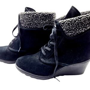 White Mountain 10 Black Women's Fur Insulated Wedge Heel Cuffed Boots Shoes Snow